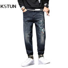 Wide Jeans For Men Baggy Man Loose Fit Fashion Printed Desinger Stretch Streetwear Denim Oversized Pants Men's Trousers Trendy 2024 - buy cheap
