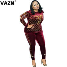 VAZN 2020 Hot Suede Mature Age Heavy Industry Overalls Full Sleeve Group High Waist Long Pants Skinny Women 2 Piece Set 2024 - buy cheap