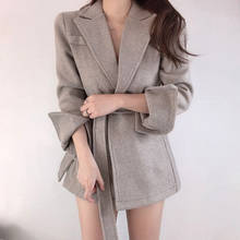 New Women Winter Vintage Short Wool Blazer Coat Jacket Single Button Sashes Slim Waist Woolen Overcoat Outwear cardigan 2024 - buy cheap