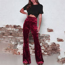 Calça vintage feminina de cintura alta, calça estilo coreano, sexy, casual e de veludo, com sino vermelho e preto 2024 - compre barato