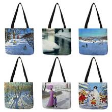 Engraçado snowscape deixá-lo neve pintura impressão tote bags para as mulheres casuais grandes sacos de ombro para compras viajar escola b13142 2024 - compre barato