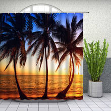 Cortinas de chuveiro paisagem, verão, pôr do sol, paisagem, água do mar, banheiro, decoração para casa, banho, à prova d'água, conjunto de cortina de poliéster 2024 - compre barato