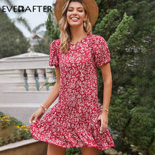 EVERAFTER Women Floral Print Ruffled Summer Dress Vintage O-neck A-line Female Short Sundress Casual Holiday Beach Dress 2021 2024 - buy cheap