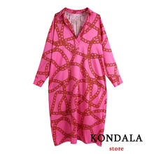 KONDALA Women's Dress Vintage Za Fashion 2021 Stain Geometric Print Loose Dress Female Long Sleeve Elegant Mujer Vestidos 2024 - buy cheap