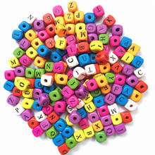 NEWEST DIY 100PCs Alphabet Letter Wooden Beads Square Cube Mixed Colourful Alphabet Letters Cube Wood Spacer Beads Whsle 10mm 2024 - buy cheap