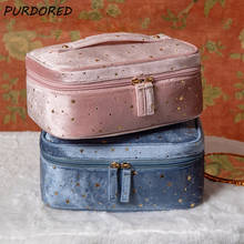 Purdovermelho bolsa de cosméticos vintage e brilhante, bolsa grande de maquiagem de veludo com zíper para mulheres, estojo de maquiagem para viagem, 1 peça 2024 - compre barato