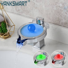 YANKSMART-grifo LED cromado pulido para lavabo de baño, grifería montada en cubierta de cascada, mezclador de agua caliente y fría 2024 - compra barato