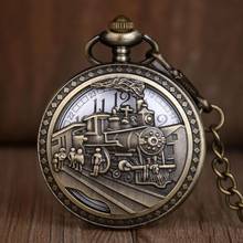 Steampunk Retro Bronze Hollow Train Pocket Watch Necklace Pendant Chain Vintage Quartz Pocket Watch Unisex Gifts WP4007 2024 - buy cheap