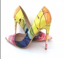 custom large size woman high heel Colorful graffiti patent leather stiletto heels real photos high quality woman high heels 2024 - buy cheap