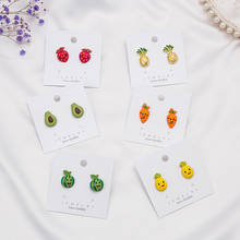 Pendientes con forma de fruta para mujer y niña, aretes con cara sonriente de dibujos animados, a la moda, fresa, sandía, joyería para fiesta, regalos 2024 - compra barato