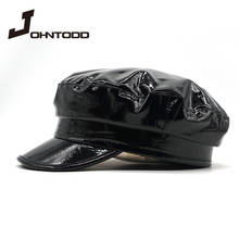 Sombrero militar de cuero para mujer y hombre, gorra de estilo marinero, de viaje, color negro 2024 - compra barato