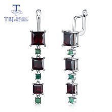 New  Long black garnet emerald clasp earring square natural Gemstones fine jewelry 925 sterling silver rhodolite Iolite 2024 - buy cheap