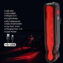 PHMAX Bike Laser Tail Light Safety Warning MTB Bicycle Light Lamp IPX5 Waterproof Seatpost Bike Flashlight USB Rechargeable 2024 - buy cheap