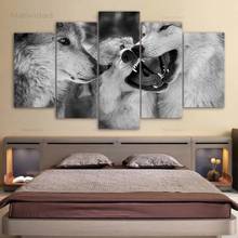 Pintura en lienzo sin marco, imágenes de animales salvajes, lobos, carteles modulares, sala de estar arte para, dormitorio, decoración del hogar, 5 piezas 2024 - compra barato