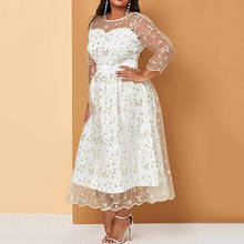 Summer White Dress Maxi Sexy Mesh Lace Patchwork Women Plus Size Evening Party Long Dresses female, for summer, three-quarter sleeve, Sexy & club, high waist, three quarter 2024 - buy cheap