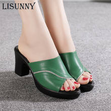 LISUNNY-Sandalias de tacón alto de piel auténtica para mujer, zapatillas de verano, zapatos de moda, 2020 2024 - compra barato