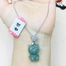 Colgante de Jade Natural birmano para mujer, cadena de clavícula de Jade, Esmeralda, aceite tallado, gato, con collar de plata de ley 925 2024 - compra barato