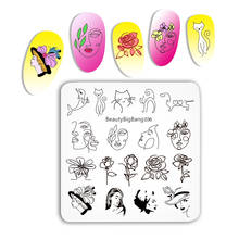 BEAUTYBIGBANG 6*6 см квадратные пластины для штамповки ногтей шаблон для ногтей цветок девушка животный узор штампы для ногтей искусство штамп изображение темплат 2024 - купить недорого
