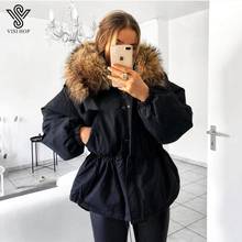 VISI HOP VS6007 2020 Large Real Raccoon Fur Hooded Winter Down Coat 90% Jacket Women Short Puffer Feather Waterproof Parka 2024 - buy cheap