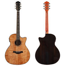 Guitarra acústica eléctrica de 40 pulgadas, instrumento de madera de arce con llama, alto brillo, 6 cuerdas, diseño recortado con función de sintonizador EQ 2024 - compra barato