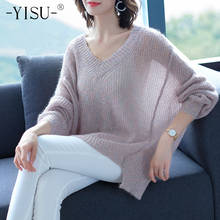 YISU Mohair Sweater Women Autumn Winter Knitted pullover Casual Loose V-Neck Long sleeve Jumper soft Sweater Women 2024 - buy cheap