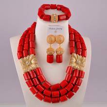 stylish red nigerian wedding coral beads costume necklace african jewelry set C21-21-01 2024 - buy cheap