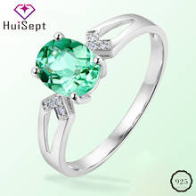 HuiSept Elegant 925 Silver Jewelry Ring Oval Shape Emerald Gemstone Zircon Ornament Open Ring for Female Wedding Party Wholesale 2024 - buy cheap