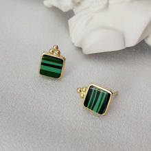 100% Authentic 925 Sterling silver Lucky Beads ball &Malachite Square Stud earrings FINE jEWELRY TLE803 2024 - buy cheap