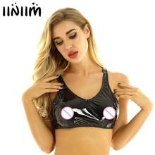 Sexy Womens Wetlook Leather Lingerie Shiny Latex Open Bra Crop Top Nightclub Sexy Open Nipples Hole Zipper Back Sissy Tops Vest 2024 - buy cheap