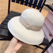 Винтажная белая шерстяная фетровая шляпа с бантом, котелок с широкими полями, зимняя фетровая шляпа для девушек, флоппи, Дерби, свадебное платье, шляпа 2024 - купить недорого
