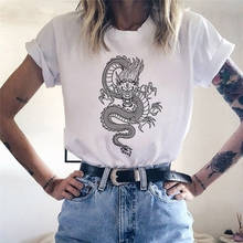 Camisetas femininas vintage, estampa de dragão chinesa, estilo harajuku, camiseta casual para mulheres, novo, 2021 2024 - compre barato