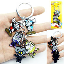 Jogo cuphead chaveiro chaveiro 5 em 1 conjunto liga de metal pingente figuras dos desenhos animados chaveiro cosplay acessórios presente 2024 - compre barato