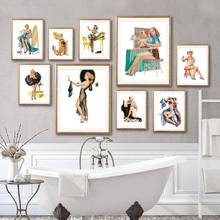 Retro Pin Up Girls Posters and Prints Bathroom Wall Art Decor , Vintage Ephemera Art Canvas Painting Wall Pictures Decorations 2024 - buy cheap