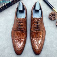 QYFCIOUFU/мужские строгие туфли из натуральной кожи; оксфорды для мужчин; коллекция 2019 года; свадебные Мужские броги; офисные туфли; Мужская обувь из крокодиловой кожи 2024 - купить недорого