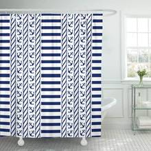 Blue Pattern Nautical Stripes and Anchors Sea Navy Rope Shower Curtain Waterproof Polyester Fabric 72 x 78 Inches Set with Hooks 2024 - buy cheap