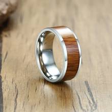 Anel masculino de madeira natural, anel da moda, 8mm de aço inoxidável, cor prata, joia simples de casamento, noivado 2024 - compre barato