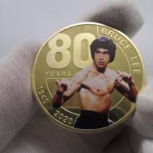 Bruce Lee-colección de monedas de oro del 80 Aniversario, dragón chino, desafío de Metal, monedas chapadas en oro, envío directo 2024 - compra barato