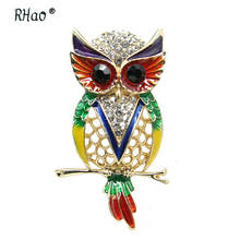 RHao Hot Sale Multi Enamel Owl Brooch pins New Colorful Rhinestone Owl Brooches for Women Clothes Jewelry buckles hijab pins 2024 - buy cheap