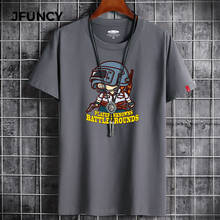 Мужская свободная футболка JFUNCY, из 100% хлопка, с коротким рукавом, с мультяшным принтом, летняя, Повседневная 2024 - купить недорого