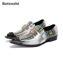 Zapatos de cuero de caballero Batzuzhi, zapatos formales de vestir de cuero genuino de Color punta puntiaguda metálica para fiesta y boda 2024 - compra barato