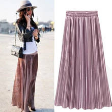 Spring Summer Pleated Skirt Womens Vintage High Waist Skirt Solid Long Skirts New Fashion Metallic Skirt Female 2024 - buy cheap