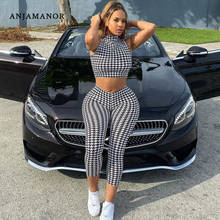 ANJAMANOR Fashion Houndstooth Printed Two Piece Women Set Sport Casual Outfit Summer 2021 Leggings Pants Matching Sets D70-BG22 2024 - buy cheap