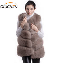 QIUCHEN PJ8006 2021 New Arrival Free Shipping Women Coat Full Pelt Real Fox Fur Long Vest Genuine Leather Gilet Wholesale 2024 - buy cheap