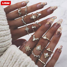 16 Pcs/set Women Vintage Gem Crown Crystal Geometry Star Gold Finger Ring Set Boho Charm Wedding Jewelry Engagement Accessories 2024 - buy cheap