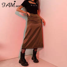 Basic Lace Patchwork Straight Long Skirt Women Solid Brown Black High-waisted Harajuku Satin Skirts Female Summer Iamhotty 2024 - buy cheap