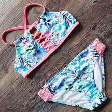 5-14 Years Girl Swimsuit Hollow Out Teenage Girl Bikini Set Tropical Flower Children's Swimwear Girl Bathing Suit Beachwear 2021 2024 - buy cheap