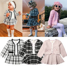 2021 Baby Spring Autumn New Clothing Kids Girl Pageant Plaid Coat & Tutu Dress Party Outfits Fashion Clothes 2PCS Sets 6M-5T 2024 - buy cheap