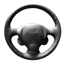 Cubierta antideslizante del volante del coche de cuero genuino negro cosido a mano para Hyundai Santa Fe 2001 2002 2003 2004 2005 2006 2024 - compra barato
