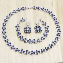 Dark Blue Crystal Flower Shape Silver Color Jewelry Sets for Women Necklace Earrings Bracelet Wedding Birthday Gift 2024 - buy cheap