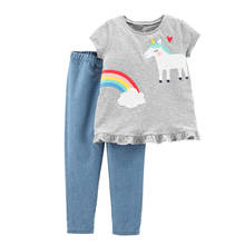 Brand Summer Casual Baby Girl Clothes Sets Cotton Cartoon t-shirt Jeans Pants Outfit Kids Short Sleeve Tee Infant Children Suits 2024 - buy cheap